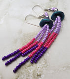 Teal Glass Flower Cap Bead Earrings with Pink and Purple Seed Bead Dangles