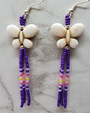 White Magnesite Butterfly Bead Earrings with Seed Bead Dangles