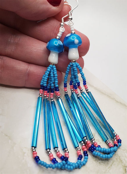 Handmade Glass Bead Set: 5 Lampwork Beads (Dark Red, Periwinkle