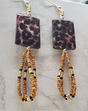 Leopard Print Shell Earrings with Seed Bead Dangles