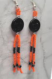 Black Dyed Magnesite Jack o' Lantern Bead Earrings with Black and Orange Seed Bead Dangles