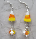 Candy Corn Lampwork Style Glass Bead Earrings with Swarovski Crystal Dangles