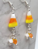 Candy Corn Lampwork Style Glass Bead Earrings with Swarovski Crystal Dangles