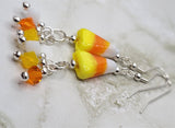 Candy Corn Lampwork Style Glass Bead Earrings with Swarovski Crystal Dangles