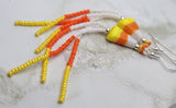 Candy Corn Lampwork Style Glass Bead Earrings with White, Orange and Yellow Seed Bead Dangles