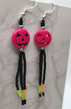 Fuchsia Dyed Magnesite Jack o' Lantern Bead Earrings with Black and UV Neon Reactive Seed Bead Dangles