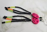 Fuchsia Dyed Magnesite Jack o' Lantern Bead Earrings with Black and UV Neon Reactive Seed Bead Dangles
