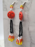 Orange Dyed Magnesite Jack o' Lantern Bead Earrings with Seed Bead Candy Corn Style Dangles