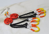 Orange Dyed Magnesite Jack o' Lantern Bead Earrings with Seed Bead Candy Corn Style Dangles