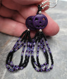 Purple Dyed Magnesite Jack o' Lantern Bead Earrings with Purple and Black Seed Bead Loop Dangles