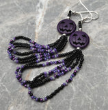 Purple Dyed Magnesite Jack o' Lantern Bead Earrings with Purple and Black Seed Bead Loop Dangles