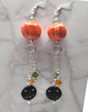Orange Pumpkin Porcelain Bead Earrings with Magnesite Charms and Swarovski Crystal Dangles