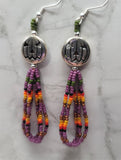 Silver Metal Jack o' Lantern Bead Earrings with MultiColor Seed Bead Dangles