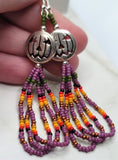 Silver Metal Jack o' Lantern Bead Earrings with MultiColor Seed Bead Dangles