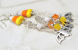Candy Corn Lampwork Style Glass Bead Earrings with Bat Charm and Swarovski Crystal Dangles