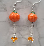 Orange Pumpkin Porcelain Bead Earrings with Orange Swarovski Crystal Dangles