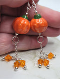 Orange Pumpkin Porcelain Bead Earrings with Orange Swarovski Crystal Dangles