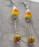 Candy Corn Lampwork Style Glass Bead Earrings with Ombre Pave Bead Dangles
