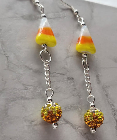 Candy Corn Lampwork Style Glass Bead Earrings with Ombre Pave Bead Dangles