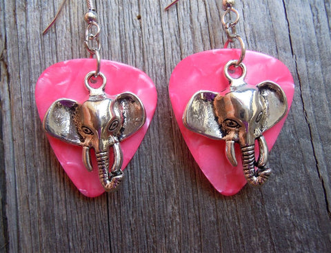 Elephant Head Charm Guitar Pick Earrings - Pick Your Color