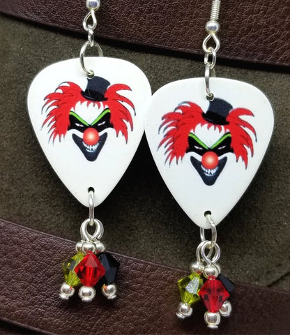 Evil Clown Guitar Pick Earrings with Swarovski Crystal Dangles