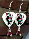 Terrifying Evil Clown Ripping Through Wall Guitar Pick Earrings with Red Swarovski Crystal Dangles