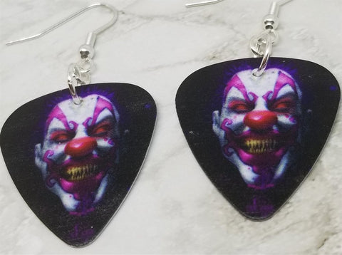 Evil Clown Peering Out From The Dark Guitar Pick Earrings