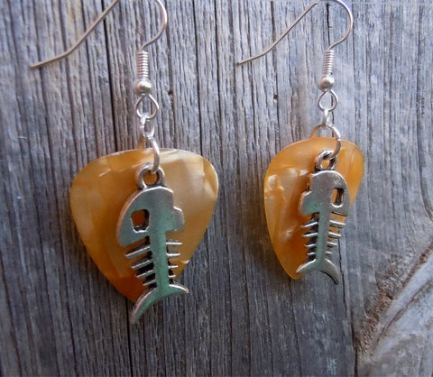 CLEARANCE Large Fish Bone Charm Guitar Pick Earrings - Pick Your Color