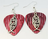 CLEARANCE Jesus Christian Fish Charm Guitar Pick Earrings - Pick Your Color