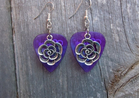 CLEARANCE Flower Carnation Charm Guitar Pick Earrings - Pick Your Color