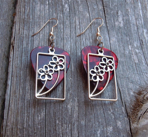 Framed Flower Charm Guitar Pick Earrings - Pick Your Color