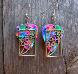 Framed Flower Charm Guitar Pick Earrings - Pick Your Color