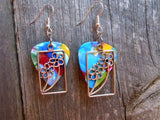 Framed Flower Charm Guitar Pick Earrings - Pick Your Color