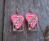 Framed Flower Charm Guitar Pick Earrings - Pick Your Color