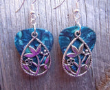 CLEARANCE Flowers in a Teardrop Charm Guitar Pick Earrings - Pick Your Color