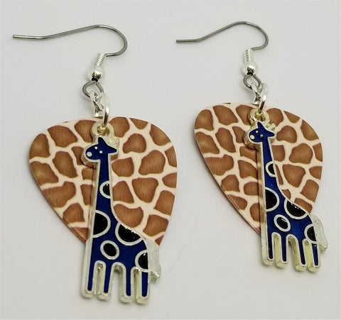 CLEARANCE Blue Giraffe Charm Guitar Pick Earrings - Pick Your Color