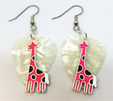 CLEARANCE Pink Giraffe Charm Guitar Pick Earrings - Pick Your Color