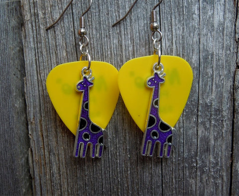 CLEARANCE Purple Giraffe Charm Guitar Pick Earrings - Pick Your Color