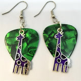 CLEARANCE Purple Giraffe Charm Guitar Pick Earrings - Pick Your Color