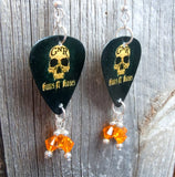 Guns n Roses Orange Skull Guitar Pick Earrings with Orange Swarovski Crystal Dangles
