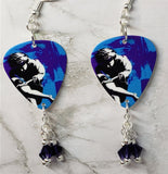Guns n Roses Use Your Illusion II Guitar Pick Earrings with Purple Swarovski Crystal Dangles