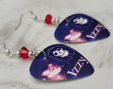 Guns n Roses Izzy Stradlin Guitar Pick Earrings with Opaque Red Swarovski Crystals