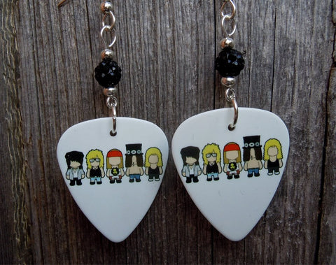 Guns n Roses Cartoons Guitar Pick Earrings with Black Pave Beads