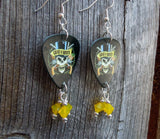 Guns n Roses Skull with Top Hat Guitar Pick Earrings and Yellow Opal Crystals