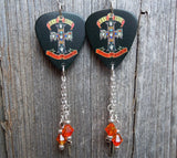 Guns n Roses Appetite For Destruction Guitar Pick Earrings with Cross Charm and Fire Opal Swarovski Crystal Dangles