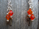 Guns n Roses Appetite For Destruction Guitar Pick Earrings with Cross Charm and Fire Opal Swarovski Crystal Dangles