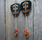 Guns n Roses Appetite For Destruction Guitar Pick Earrings with Cross Charm and Fire Opal Swarovski Crystal Dangles