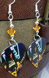 Slash Guitar Pick Earrings with Orange Swarovski Crystals