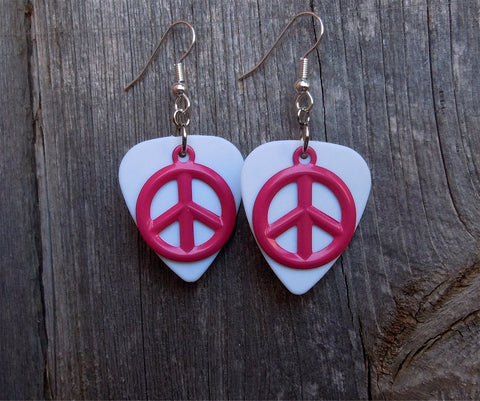 CLEARANCE Pink Peace Sign Charm Guitar Pick Earrings - Pick Your Color