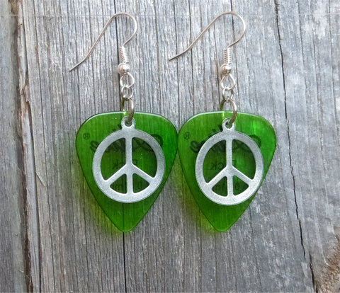 CLEARANCE Silver Peace Sign Charm Guitar Pick Earrings - Pick Your Color
